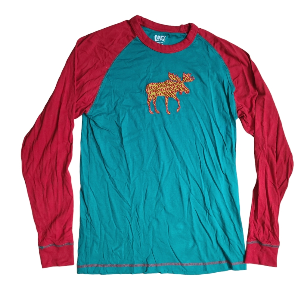 NWOT Lazy One Holiday Moose Red Green Long Sleeve Pajama Top Men's Size SMALL